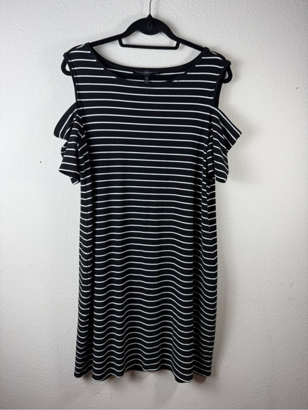 White House Black Market Dress XL Black White Striped Cold Shoulder Knit Casual